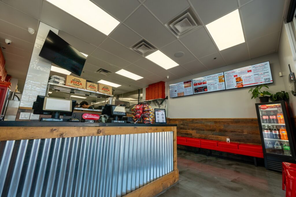 Inside Detroit Pizza Co. takeout counter in Murrieta, CA