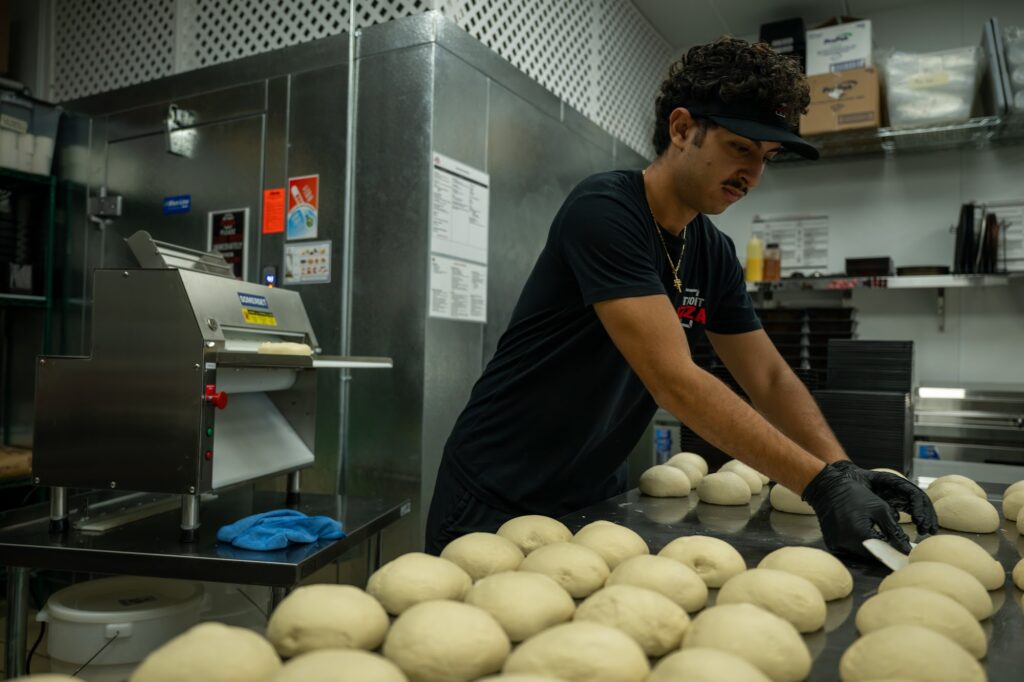 Dough made fresh daily at Detroit Pizza Co. Murrieta kitchen